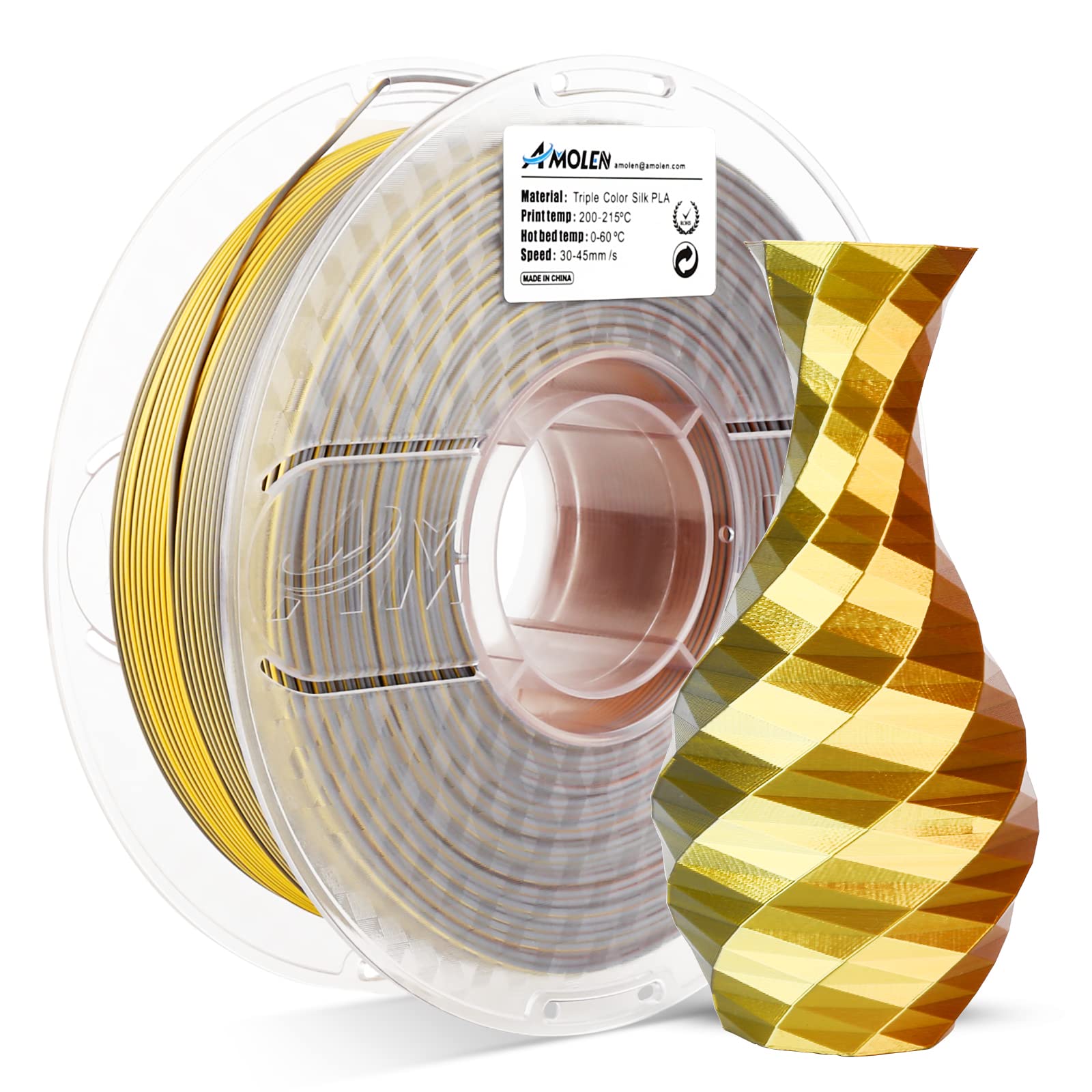 Amolen - PLA Silk Triple Color 1.75mm, 1KG/2.2LB