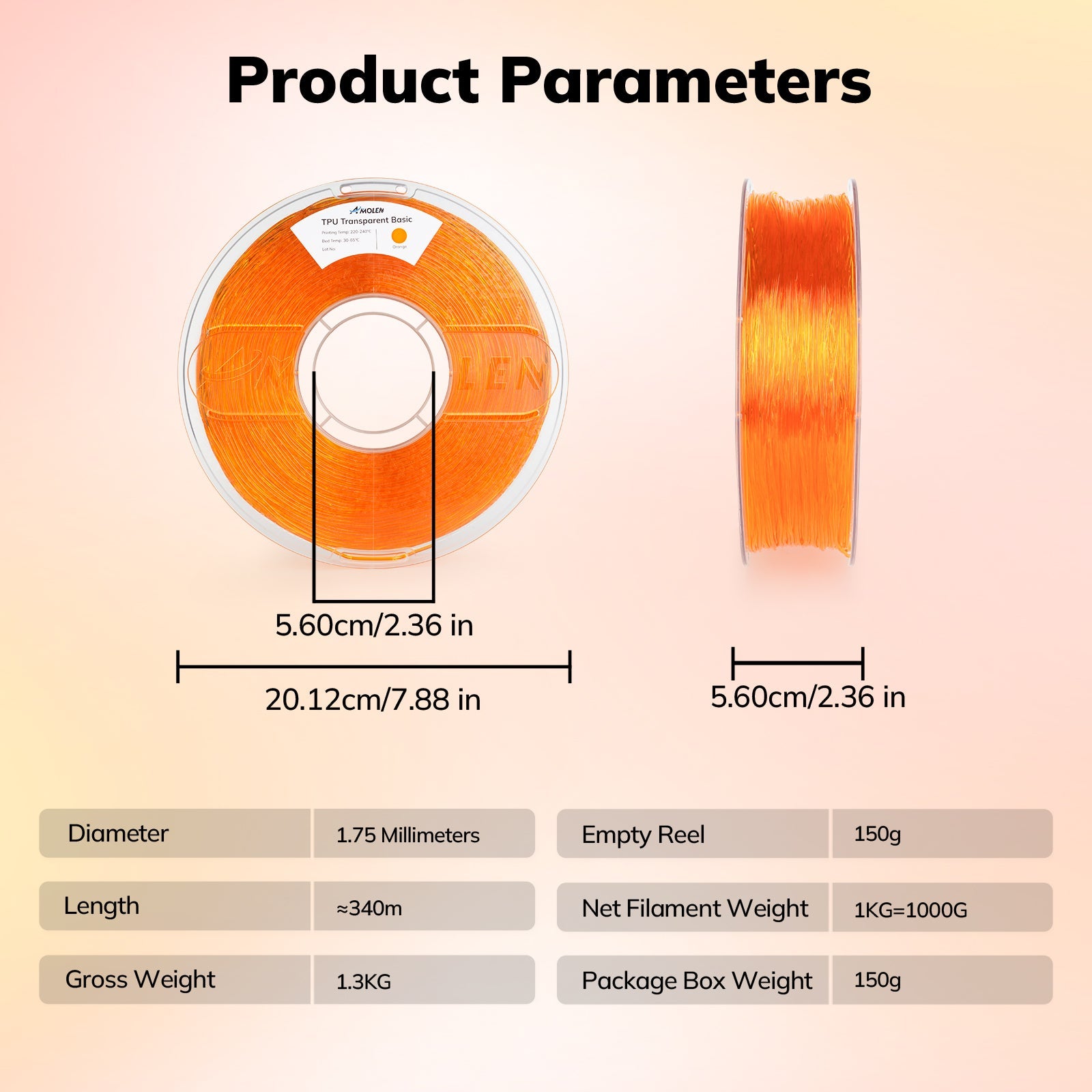 Amolen - TPU Transparent 1.75mm, 1KG/2.2LB