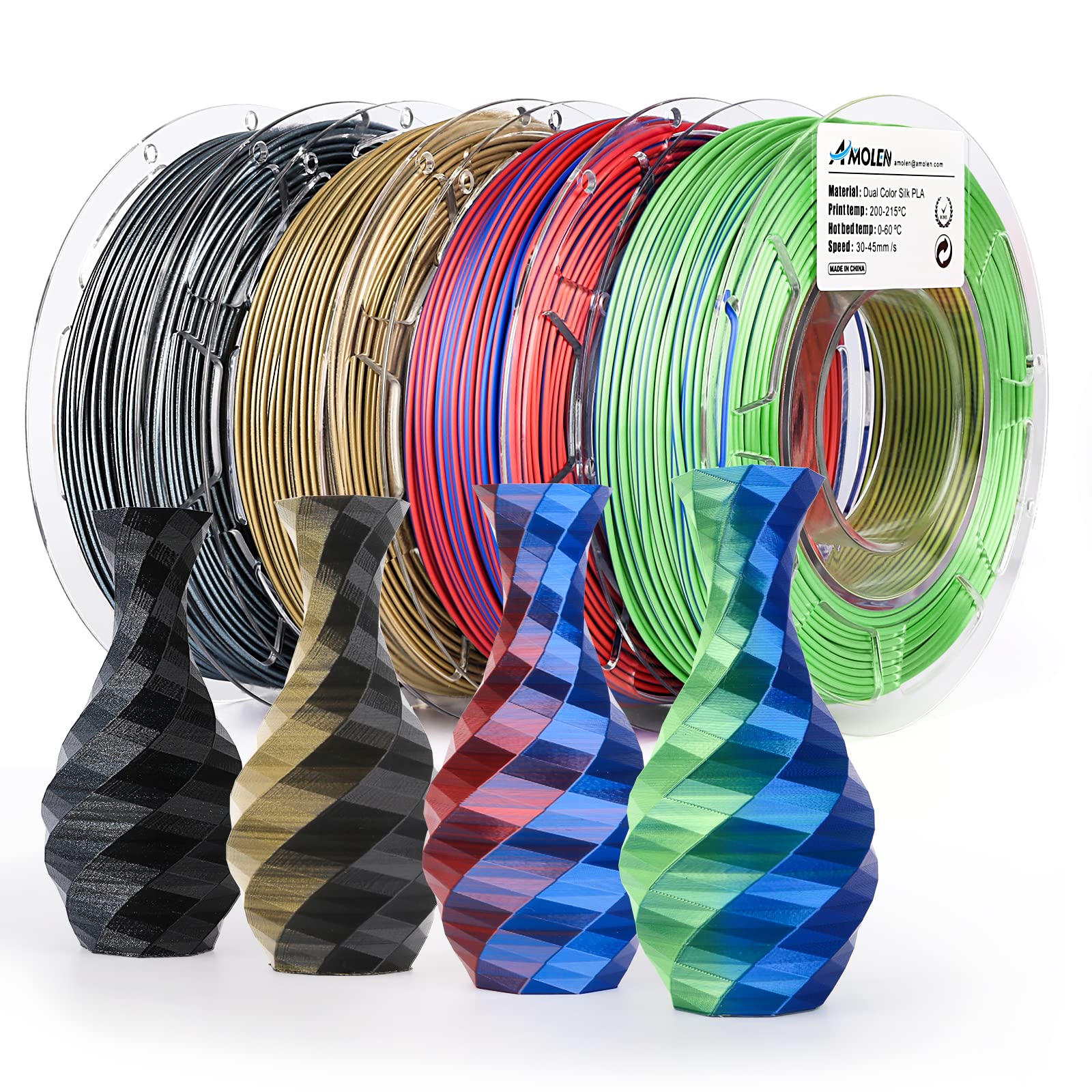 Amolen - PLA Silk Dual Color Variety Pack (4x200g) - 1.75MM