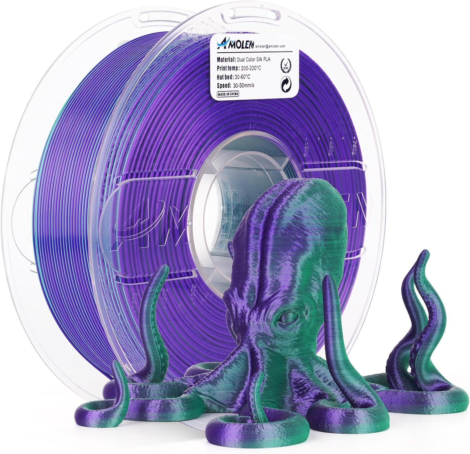 Amolen - PLA Silk Dual Color Filament 1.75mm, 1KG/2.2LB