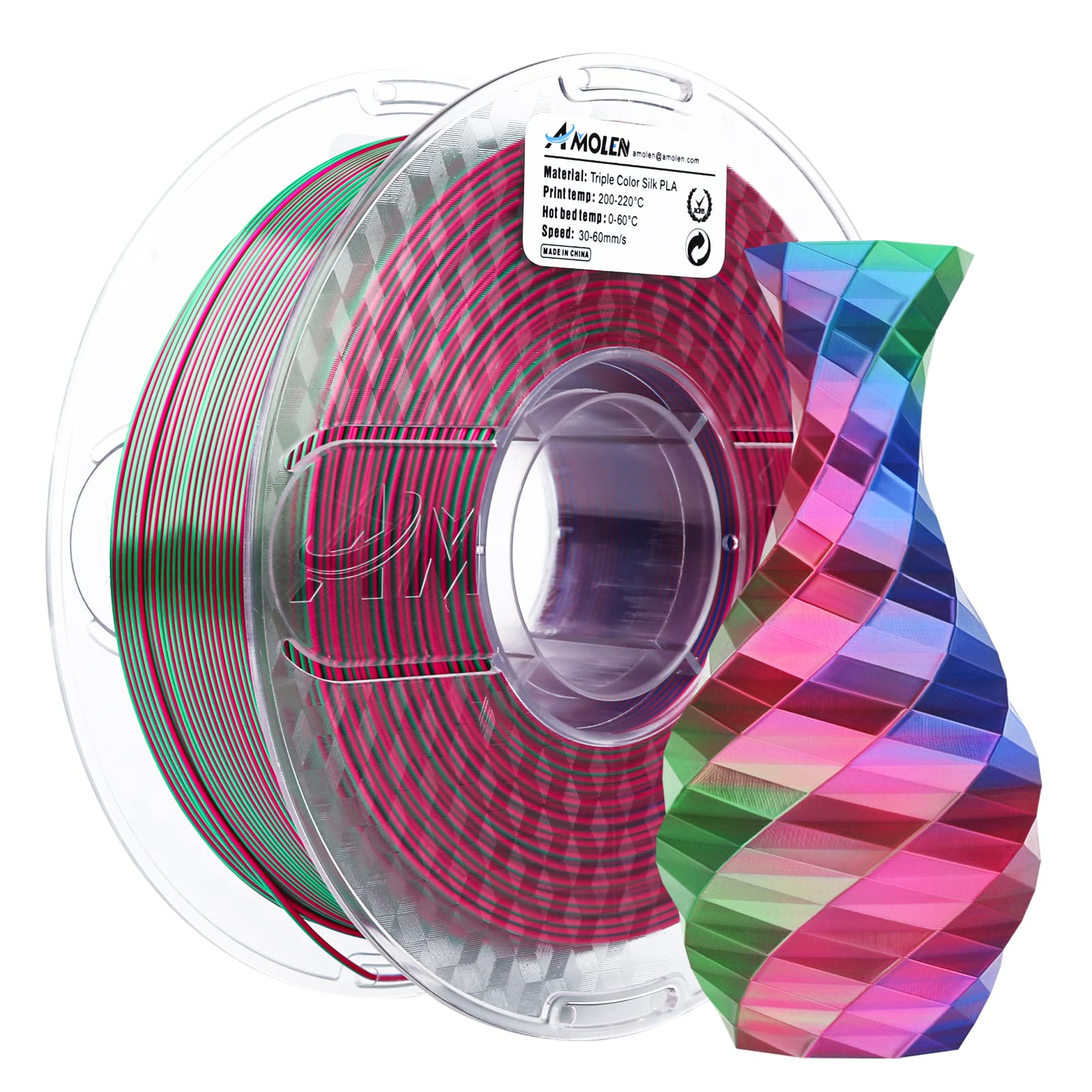 Amolen - PLA Silk Triple Color 1.75mm, 1KG/2.2LB