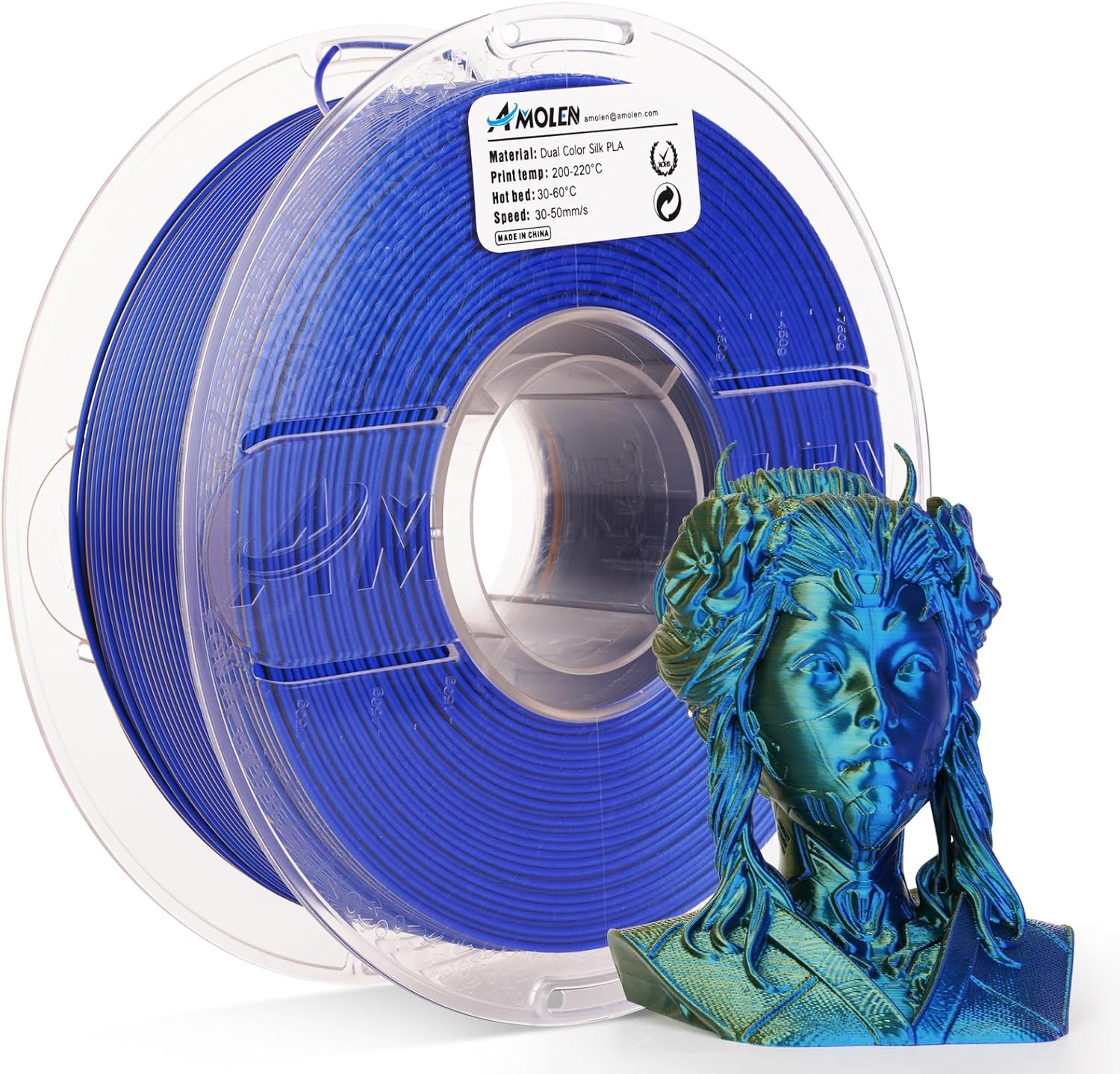 Amolen - PLA Silk Dual Color Filament 1.75mm, 1KG/2.2LB