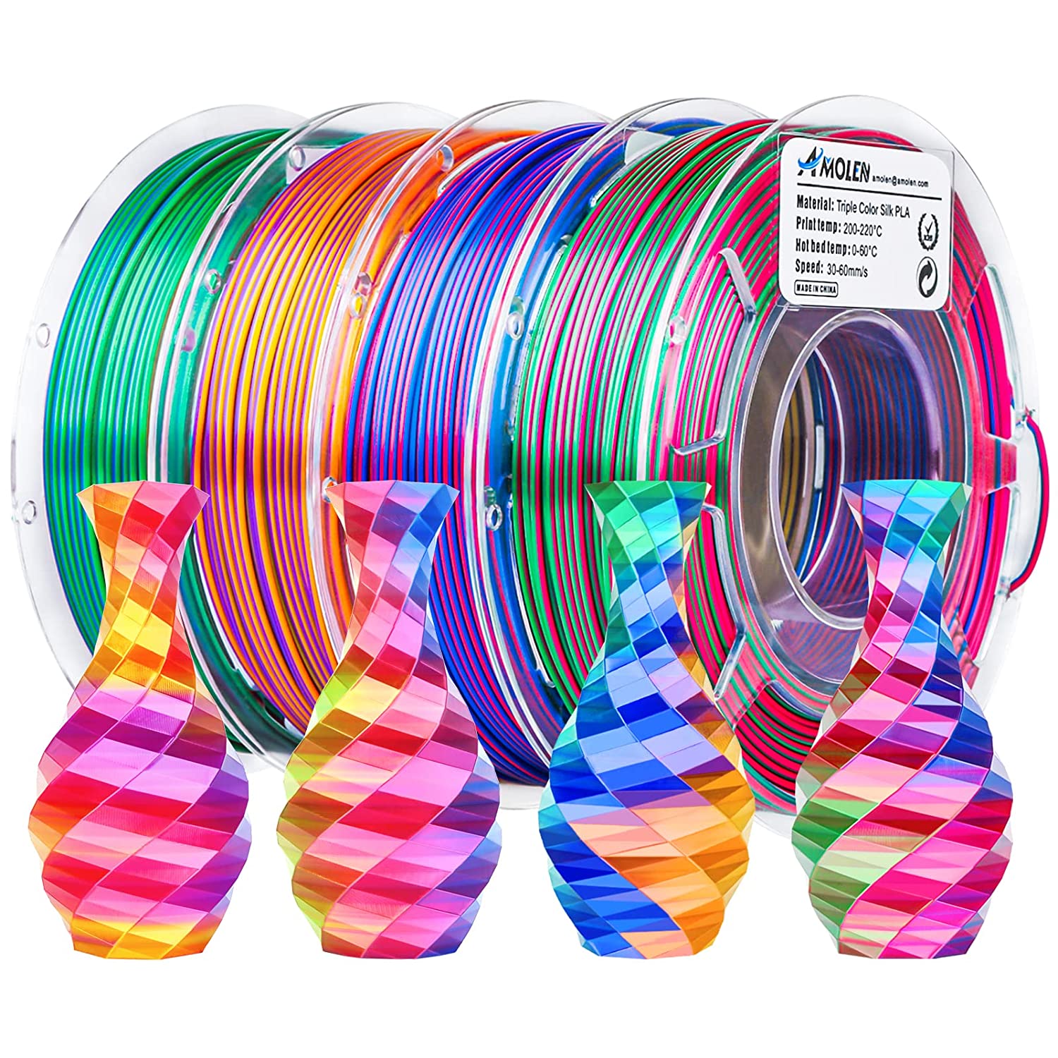 Amolen - PLA Silk Triple Color Variety Pack (4x200g) - 1.75MM