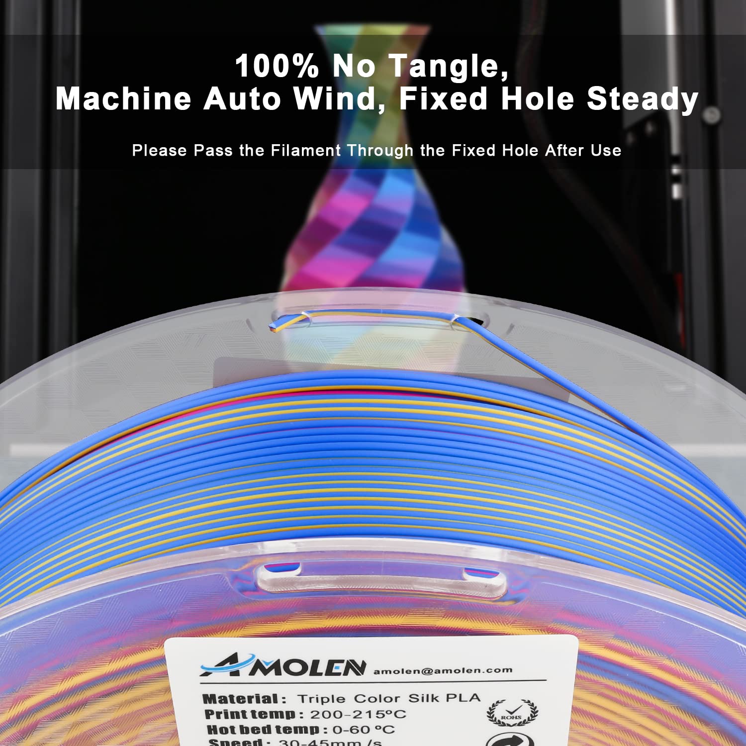 Amolen - PLA Silk Triple Color 1.75mm, 1KG/2.2LB