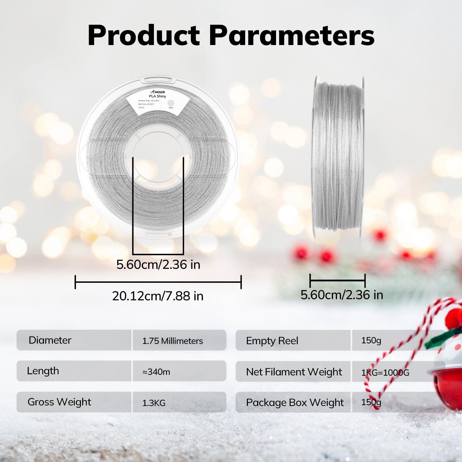 Amolen - PLA Shiny Glitter 1.75mm, 1KG/2.2LB
