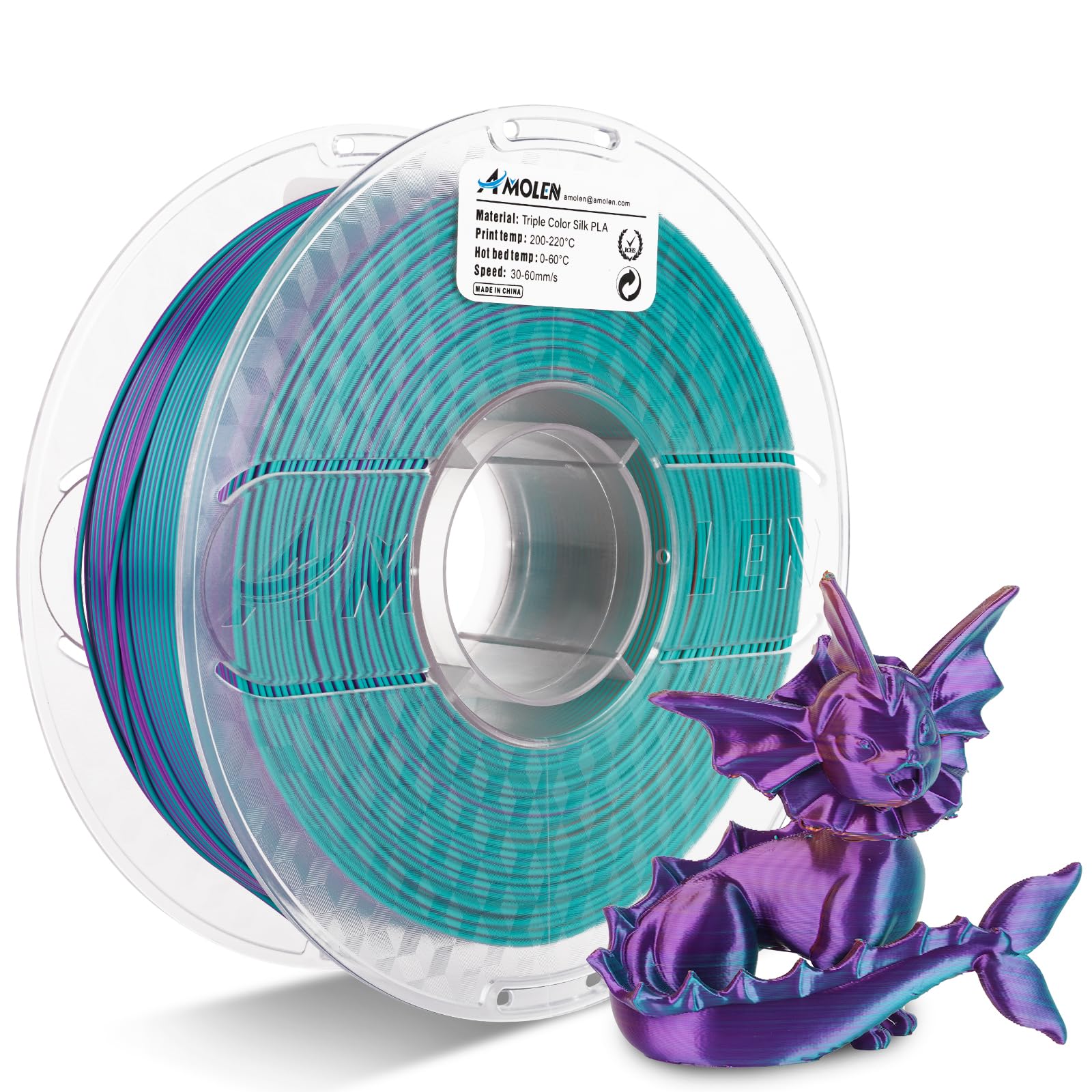 Amolen - PLA Silk Triple Color 1.75mm, 1KG/2.2LB