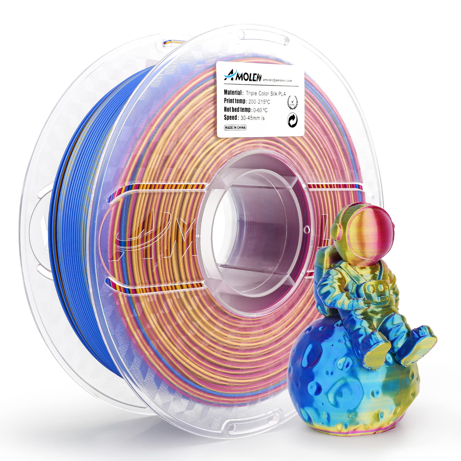 Amolen - PLA Silk Triple Color 1.75mm, 1KG/2.2LB