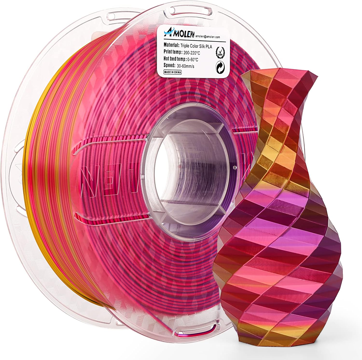 Amolen - PLA Silk Triple Color 1.75mm, 1KG/2.2LB