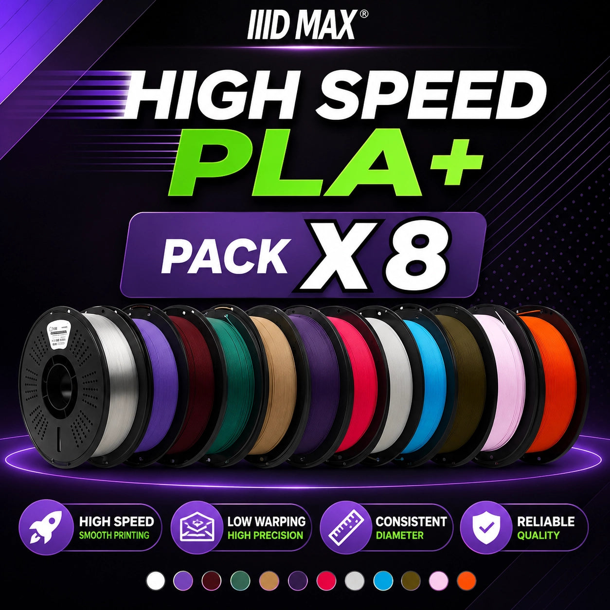 8 x 1kg High Speed PLA+ Pack