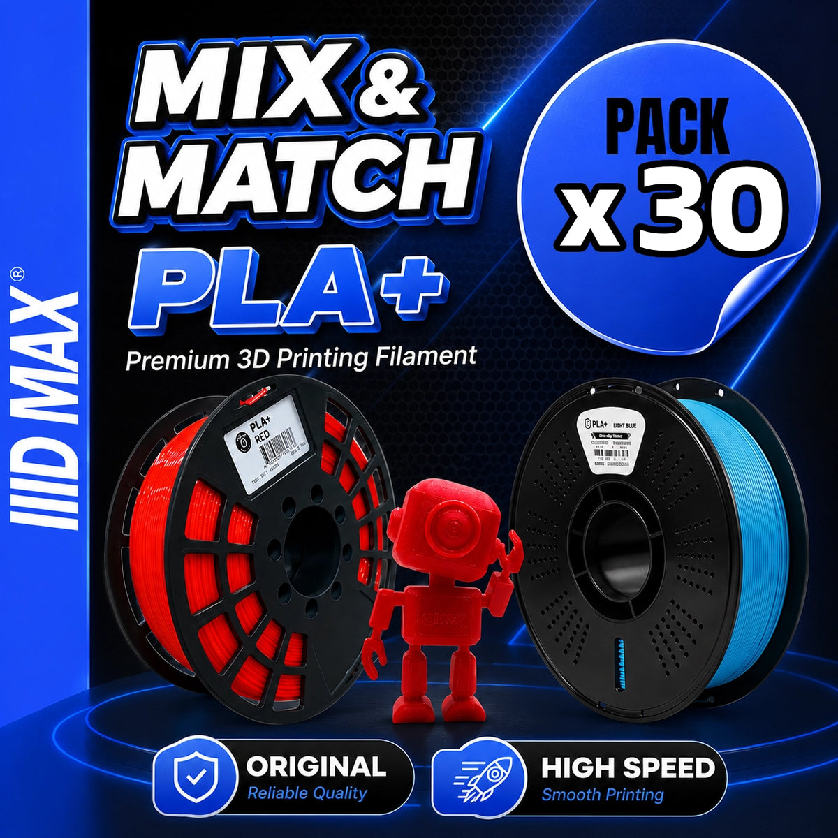 30 x 1kg Premium PLA+ Mix and Match