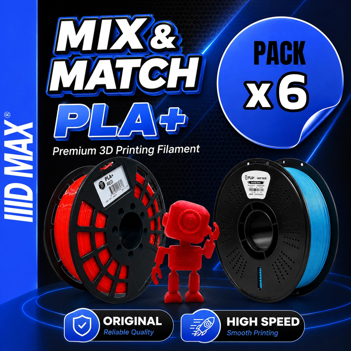 6 x 1kg Premium PLA+ Mix and Match